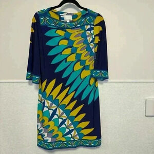 Women's Donna Morgan Dress, Size 6, NavyTeal Vintage Psychedelic Mod Shift Dress